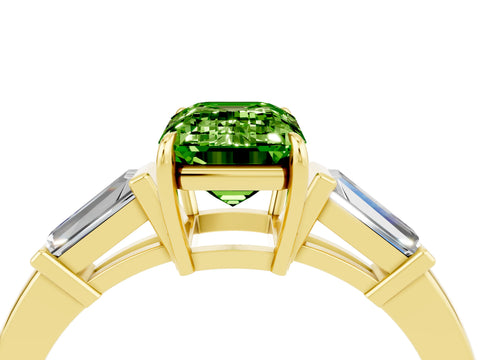 Yellow gold Emerald Cut Cut Diamond Ring with Tapered Baguette Side Stones in Four-Prong Setting_4