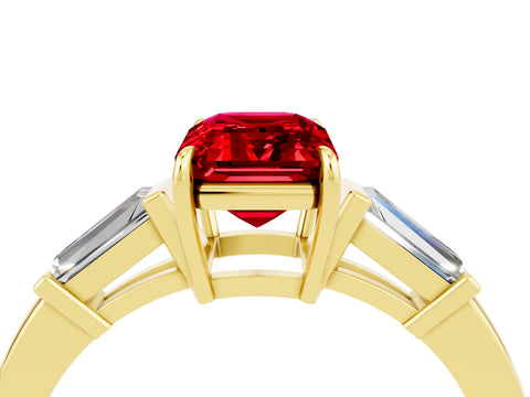 Yellow gold Emerald Cut Cut Diamond Ring with Tapered Baguette Side Stones in Four-Prong Setting_4