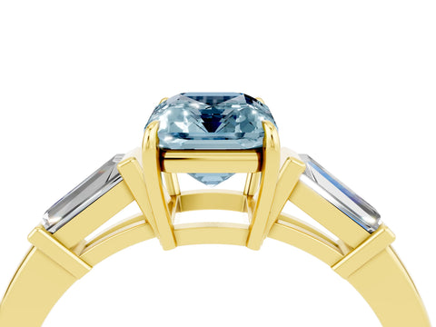 Yellow gold Emerald Cut Cut Diamond Ring with Tapered Baguette Side Stones in Four-Prong Setting_4