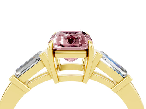Yellow gold Emerald Cut Cut Diamond Ring with Tapered Baguette Side Stones in Four-Prong Setting_4