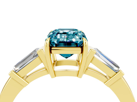 Yellow gold Emerald Cut Cut Diamond Ring with Tapered Baguette Side Stones in Four-Prong Setting_4