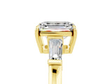 Yellow gold Emerald Cut Cut Diamond Ring with Tapered Baguette Side Stones in Four-Prong Setting_5