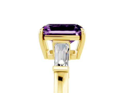 Yellow gold Emerald Cut Cut Diamond Ring with Tapered Baguette Side Stones in Four-Prong Setting_5