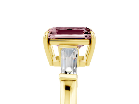 Yellow gold Emerald Cut Cut Diamond Ring with Tapered Baguette Side Stones in Four-Prong Setting_5