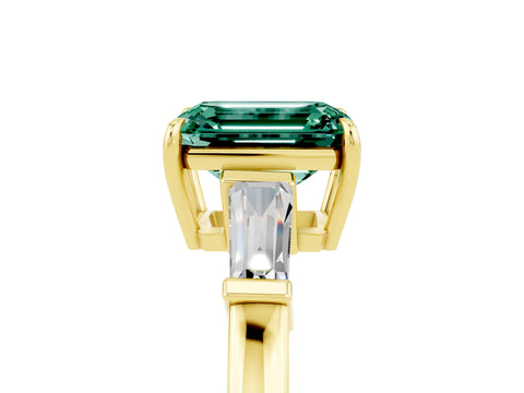 Yellow gold Emerald Cut Cut Diamond Ring with Tapered Baguette Side Stones in Four-Prong Setting_5