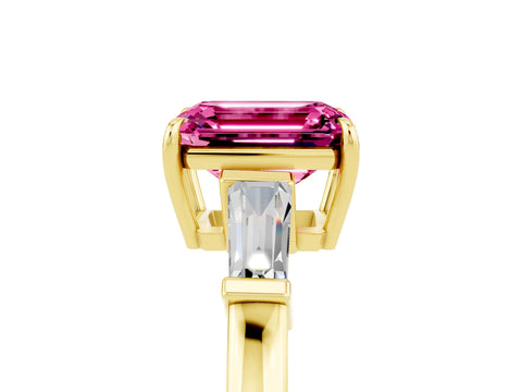 Yellow gold Emerald Cut Cut Diamond Ring with Tapered Baguette Side Stones in Four-Prong Setting_5