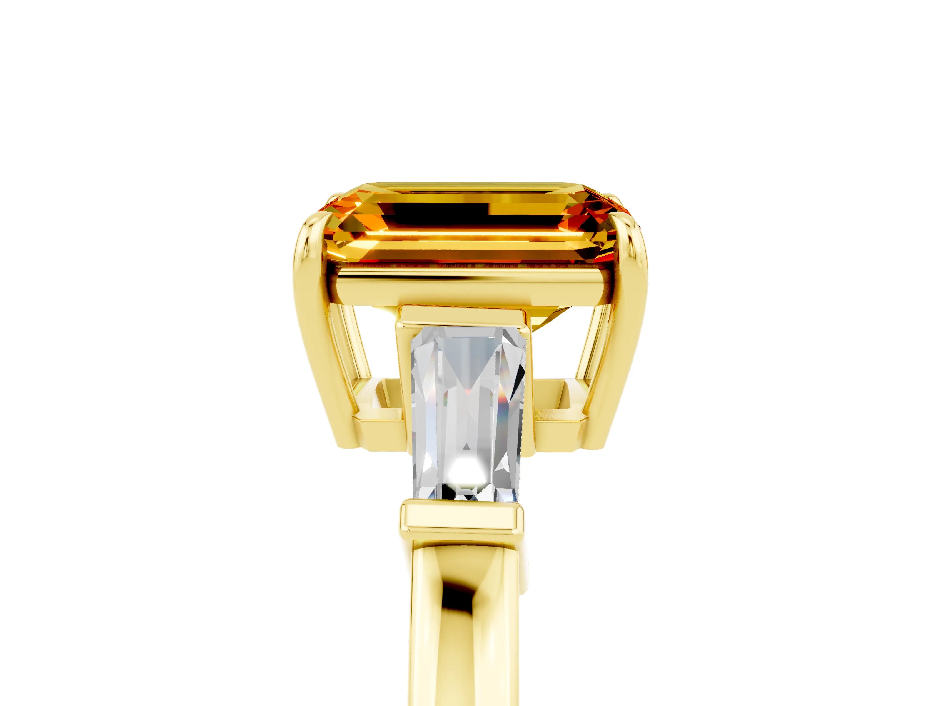 Yellow gold Emerald Cut Cut Diamond Ring with Tapered Baguette Side Stones in Four-Prong Setting_5