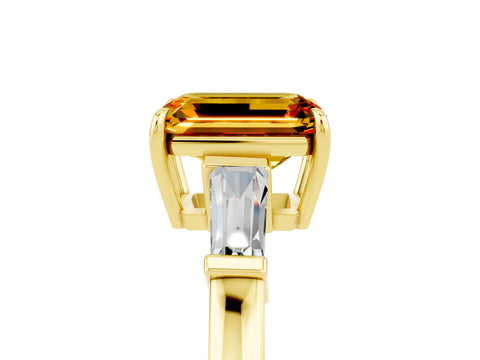 Yellow gold Emerald Cut Cut Diamond Ring with Tapered Baguette Side Stones in Four-Prong Setting_5