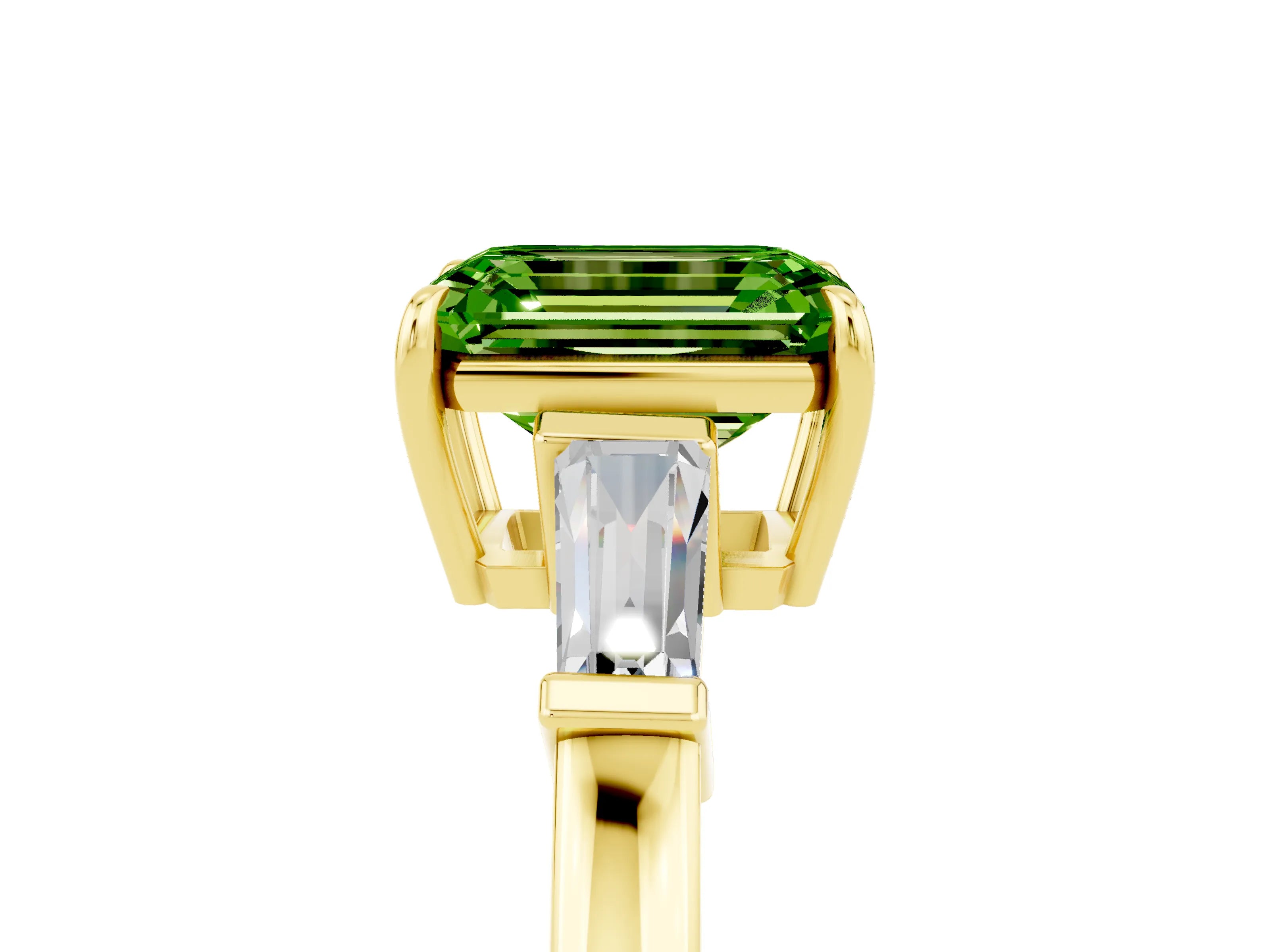 Yellow gold Emerald Cut Cut Diamond Ring with Tapered Baguette Side Stones in Four-Prong Setting_5