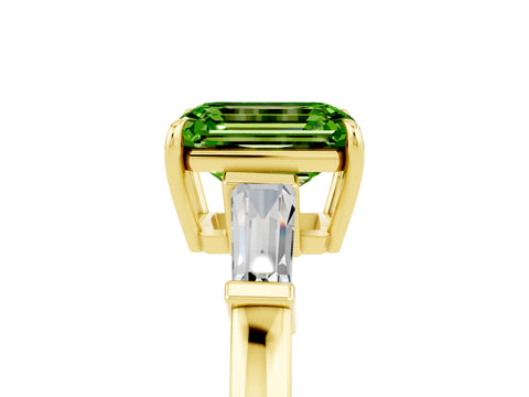 Yellow gold Emerald Cut Cut Diamond Ring with Tapered Baguette Side Stones in Four-Prong Setting_5