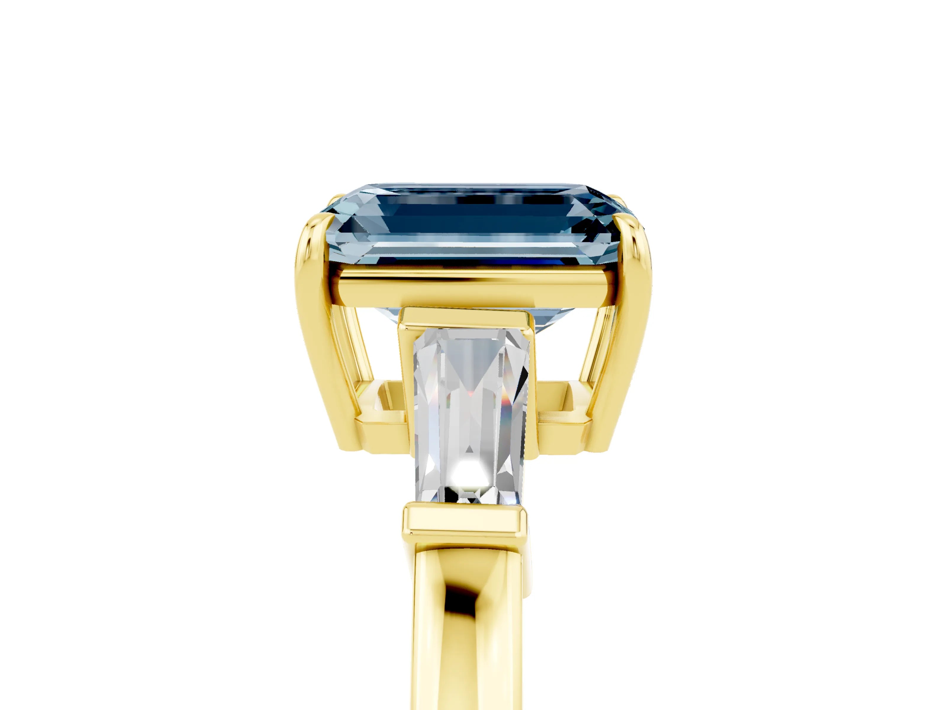 Yellow gold Emerald Cut Cut Diamond Ring with Tapered Baguette Side Stones in Four-Prong Setting_5