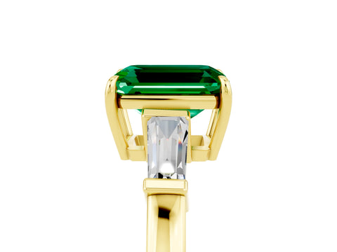 Yellow gold Emerald Cut Cut Diamond Ring with Tapered Baguette Side Stones in Four-Prong Setting_5