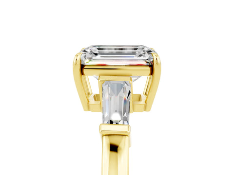 Yellow gold Emerald Cut Cut Diamond Ring with Tapered Baguette Side Stones in Four-Prong Setting_5