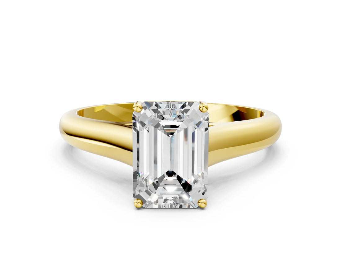Yellow gold Emerald Cut Cut Diamond Solitaire Engagement Ring with Tapered Plain Band and Four-Prong Setting_15