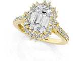 Yellow gold Emerald Cut Cut Diamond Sunburst Halo Engagement Ring with Pavé Band_4