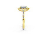 Yellow gold Emerald Cut Cut Diamond Sunburst Halo Engagement Ring with Pavé Band_5