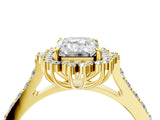 Yellow gold Emerald Cut Cut Diamond Sunburst Halo Engagement Ring with Pavé Band_7