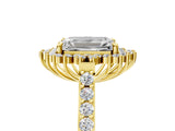 Yellow gold Emerald Cut Cut Diamond Sunburst Halo Engagement Ring with Pavé Band_8