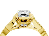 Yellow gold Emerald Cut Cut Diamond Twisted Band with Milgrain Pave Setting and Four-Prong Setting_10
