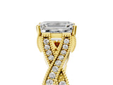 Yellow gold Emerald Cut Cut Diamond Twisted Band with Milgrain Pave Setting and Four-Prong Setting_11