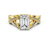 Yellow gold Emerald Cut Cut Diamond Twisted Band with Milgrain Pave Setting and Four-Prong Setting_6