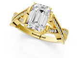 Yellow gold Emerald Cut Cut Diamond Twisted Band with Milgrain Pave Setting and Four-Prong Setting_7