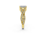 Yellow gold Emerald Cut Cut Diamond Twisted Band with Milgrain Pave Setting and Four-Prong Setting_8