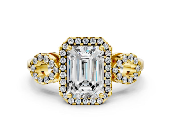 Yellow Gold Emerald Cut Pave Infinity Halo Engagement Ring Setting