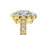 Yellow gold Emerald Cut Cut Halo Diamond Pavé Engagement Ring with Milgrain Detailing_8