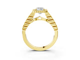 Yellow gold Emerald Cut Cut Halo Pavé Solitaire Ring with Milgrain Band_10