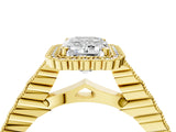 Yellow gold Emerald Cut Cut Halo Pavé Solitaire Ring with Milgrain Band_11