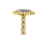 Yellow gold Emerald Cut Cut Halo Pavé Solitaire Ring with Milgrain Band_12