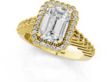 Yellow gold Emerald Cut Cut Halo Pavé Solitaire Ring with Milgrain Band_8
