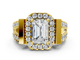 Yellow gold Emerald Cut Cut Halo Split Shank Prong Set Ring_3