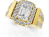 Yellow gold Emerald Cut Cut Halo Split Shank Prong Set Ring_4