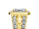 Yellow gold Emerald Cut Cut Halo Split Shank Prong Set Ring_8