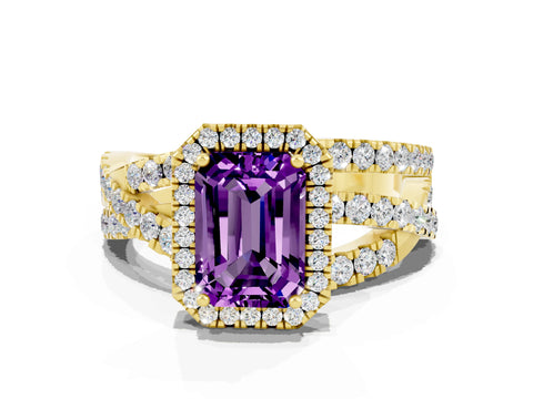 Yellow gold Emerald Cut Cut Halo Split Shank Prong Setting Ring_12