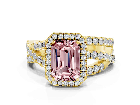 Yellow gold Emerald Cut Cut Halo Split Shank Prong Setting Ring_12