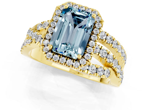 Yellow gold Emerald Cut Cut Halo Split Shank Prong Setting Ring_13