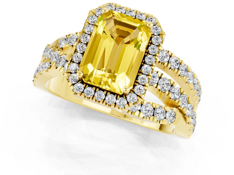 Yellow gold Emerald Cut Cut Halo Split Shank Prong Setting Ring_13