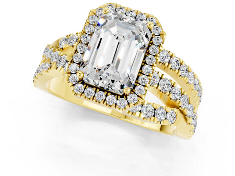 Yellow gold Emerald Cut Cut Halo Split Shank Prong Setting Ring_13