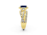 Yellow gold Emerald Cut Cut Halo Split Shank Prong Setting Ring_14