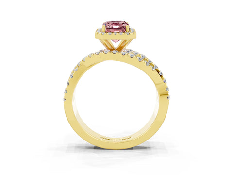 Yellow gold Emerald Cut Cut Halo Split Shank Prong Setting Ring_15