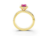 Yellow gold Emerald Cut Cut Halo Split Shank Prong Setting Ring_15