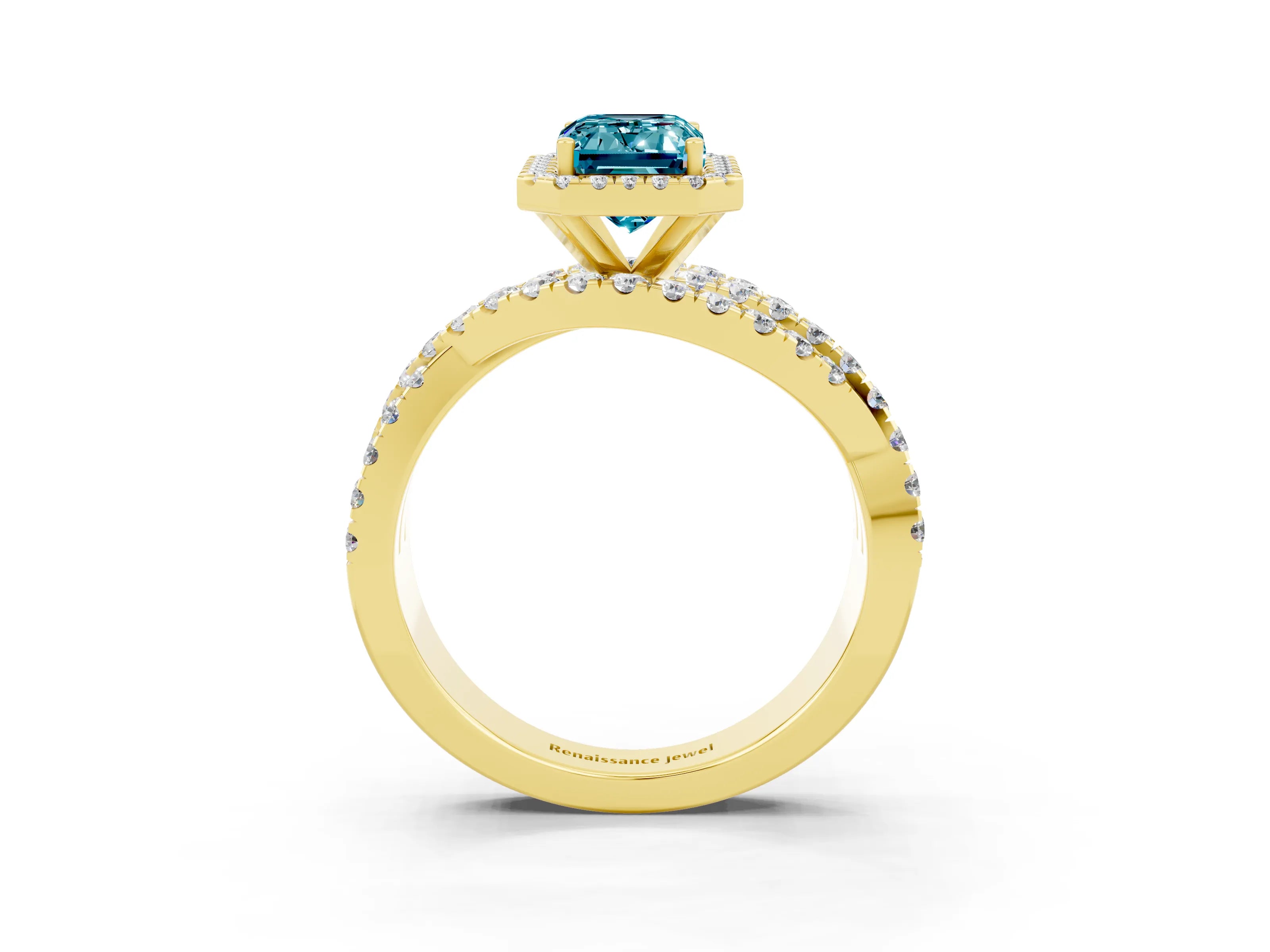 Yellow gold Emerald Cut Cut Halo Split Shank Prong Setting Ring_15