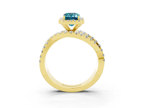 Yellow gold Emerald Cut Cut Halo Split Shank Prong Setting Ring_15