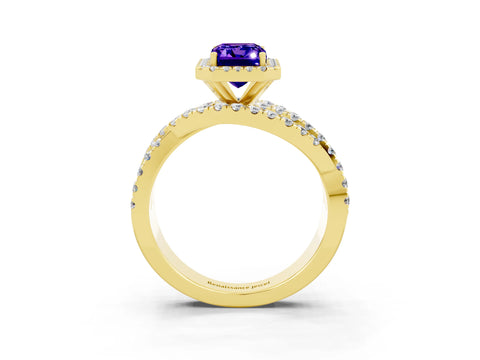 Yellow gold Emerald Cut Cut Halo Split Shank Prong Setting Ring_15