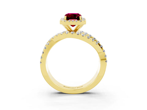 Yellow gold Emerald Cut Cut Halo Split Shank Prong Setting Ring_15