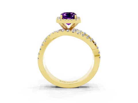 Yellow gold Emerald Cut Cut Halo Split Shank Prong Setting Ring_15