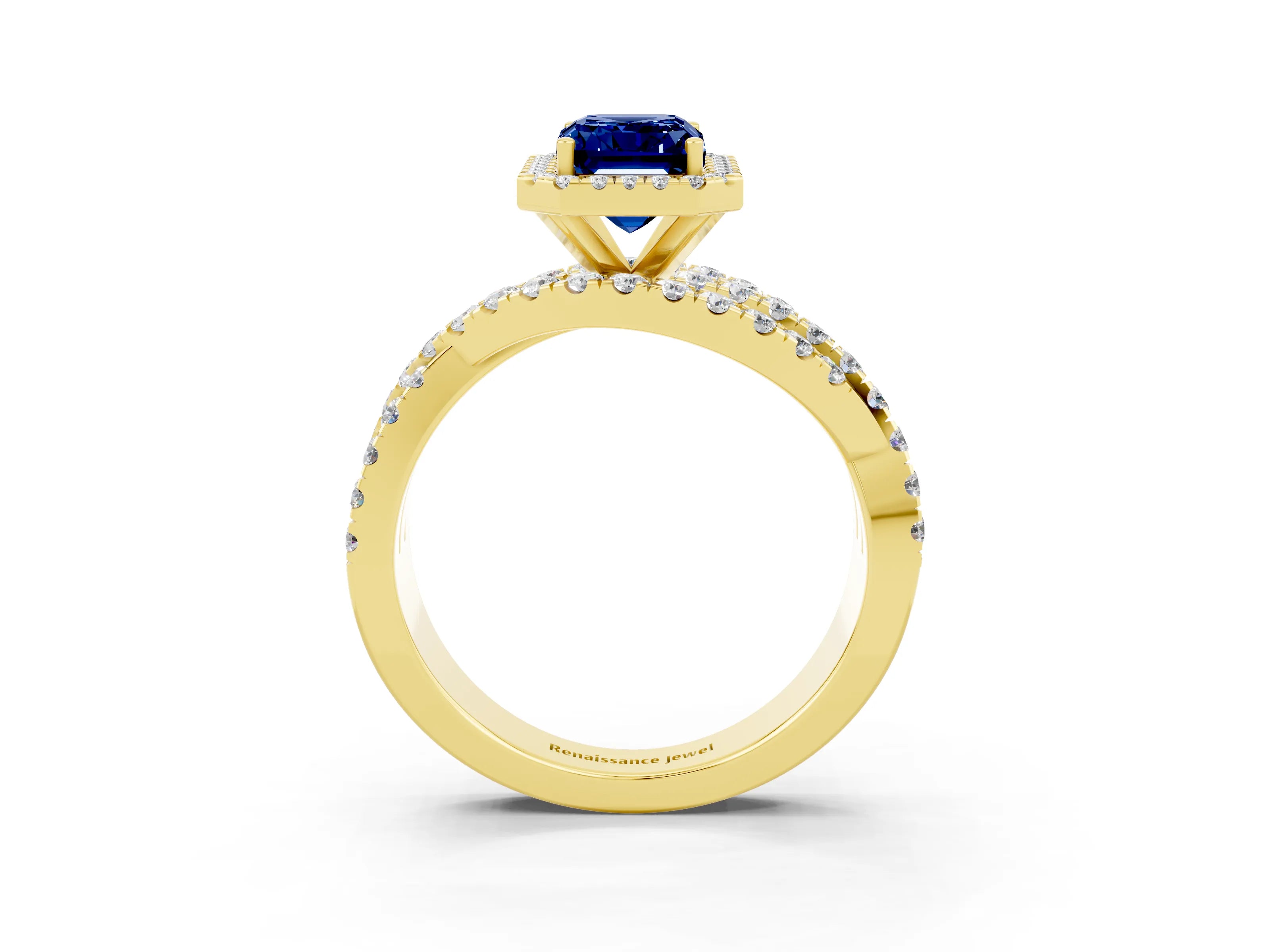 Yellow gold Emerald Cut Cut Halo Split Shank Prong Setting Ring_15